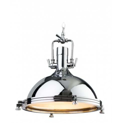 Large industrial style polished chrome pendant light perfect for over bar and dining lighting