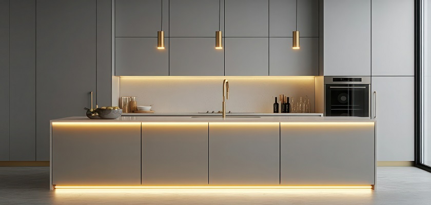 Pendant lights over a kitchen island
